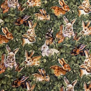 Brown Bunnies in Green Leaves - Camelot by Hoffman California Fabric - 1/2 Yard